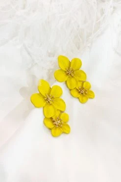 Alamour The Label NEW ARRIVALS Emma Yellow Double Flower Studs