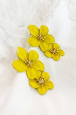 Alamour The Label NEW ARRIVALS Emma Yellow Double Flower Studs