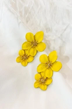 Alamour The Label NEW ARRIVALS Emma Yellow Double Flower Studs