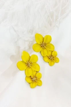 Alamour The Label NEW ARRIVALS Emma Yellow Double Flower Studs