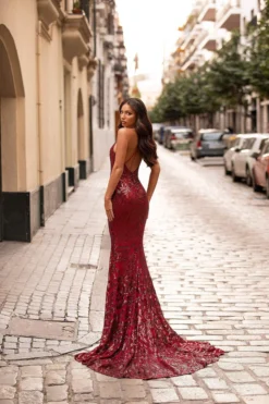 Alamour Made-To-Order Kalila Sequin Gown - Burgundy