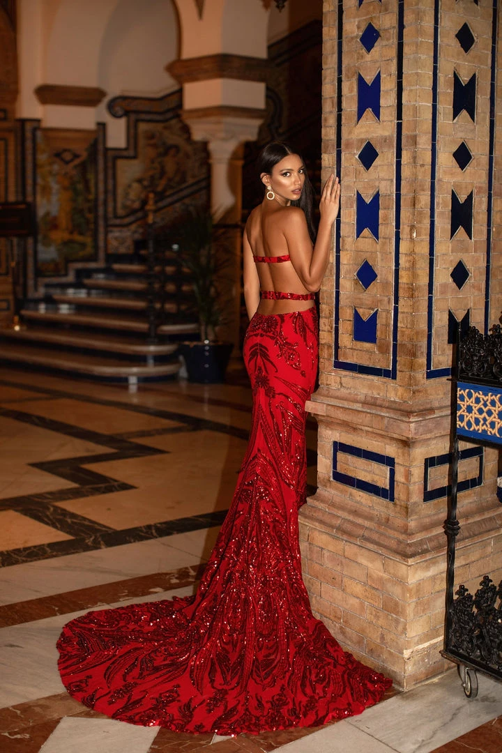 Alamour Made-To-Order Made-To-Order Gowns Levina Sequin Gown - Red Alamour Made-To-Order Made-To-Order Gowns Levina Sequin Gown - Red