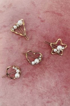 Alamour The Label Gold Heart Clip With Pearl & Crystal Detailing Hair Accessories 4 Alamour The Label Gold Heart Clip With Pearl & Crystal Detailing Hair Accessories