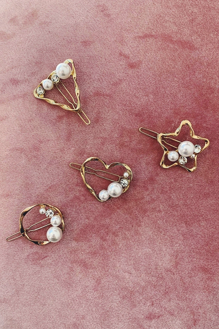 Alamour The Label Gold Heart Clip With Pearl & Crystal Detailing Hair Accessories Alamour The Label Gold Heart Clip With Pearl & Crystal Detailing Hair Accessories