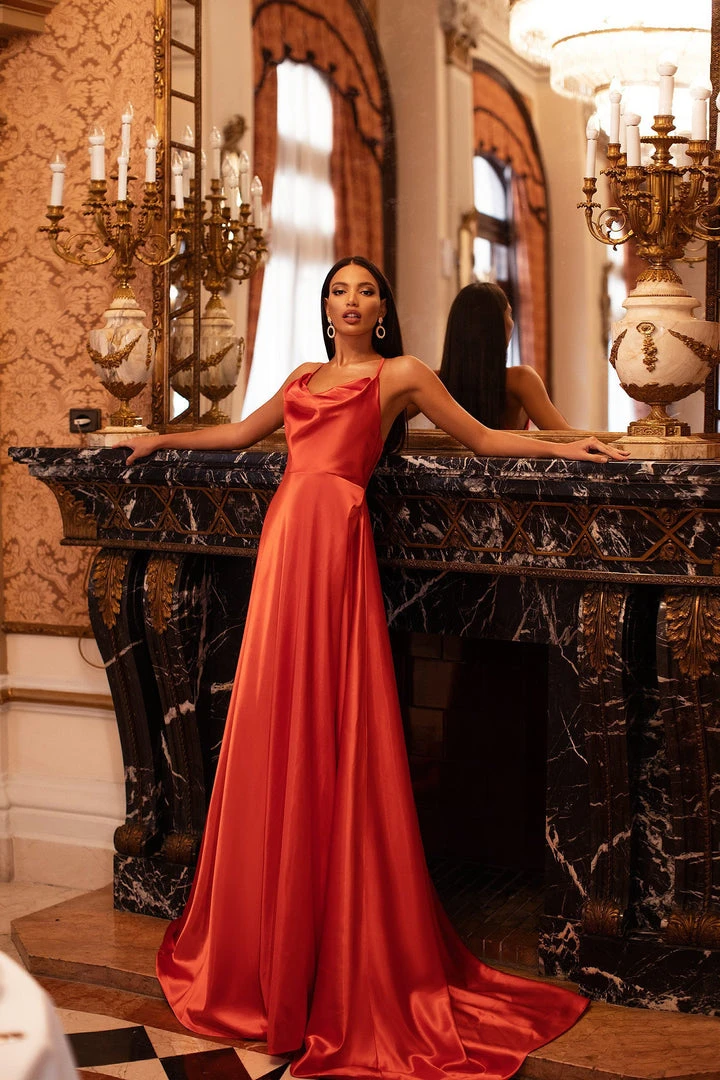 Alamour Made-To-Order Livnia Satin Gown - Orange A-Line Gowns Alamour Made-To-Order Livnia Satin Gown - Orange A-Line Gowns