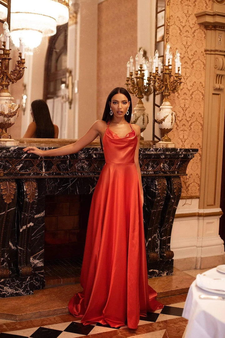 Alamour Made-To-Order Livnia Satin Gown - Orange A-Line Gowns Alamour Made-To-Order Livnia Satin Gown - Orange A-Line Gowns