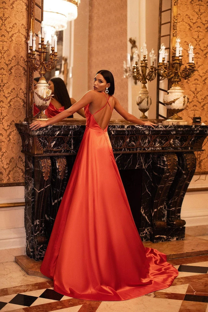 Alamour Made-To-Order Livnia Satin Gown - Orange A-Line Gowns Alamour Made-To-Order Livnia Satin Gown - Orange A-Line Gowns