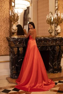 Alamour Made-To-Order Livnia Satin Gown - Orange A-Line Gowns 3 Alamour Made-To-Order Livnia Satin Gown - Orange A-Line Gowns