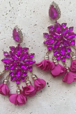 Alamour The Label Cecily Fuchsia Flower Drop Earrings
