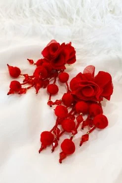 Alamour The Label NEW ARRIVALS Shailee Red Flower Drop Earrings