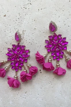 Alamour The Label Cecily Fuchsia Flower Drop Earrings