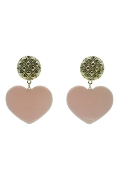 Alamour The Label Marinela Gold Pink Heart Drop Earrings