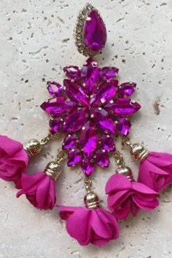 Alamour The Label Cecily Fuchsia Flower Drop Earrings