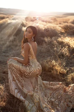 Alamour Made-To-Order Fitted Gowns Kimora Sequin Gown - Gold