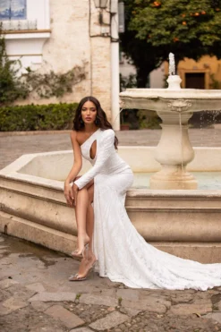 Alamour Made-To-Order Evelia Sequin Gown - White