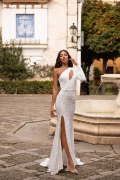 Alamour Made-To-Order Evelia Sequin Gown - White