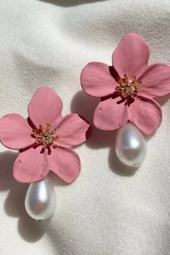 Alamour The Label Adele Pink Flower Pearl Studs NEW ARRIVALS