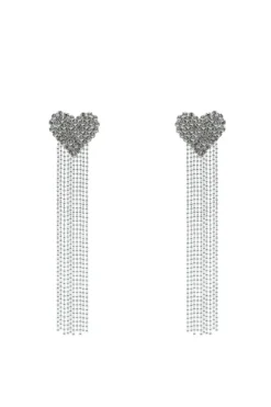Alamour The Label Monique Silver Diamante Heart Earrings