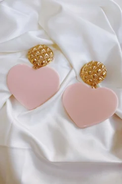 Alamour The Label Marinela Gold Pink Heart Drop Earrings