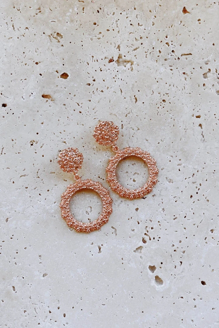 Alamour The Label Felicity Rose Gold Textured Circle Drop Earrings 4 Alamour The Label Felicity Rose Gold Textured Circle Drop Earrings