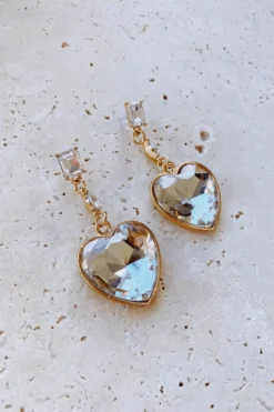 Alamour The Label Oddette Gold Heart Crystal Drop Earrings