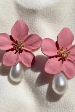 Alamour The Label Adele Pink Flower Pearl Studs NEW ARRIVALS