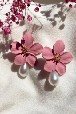 Alamour The Label Adele Pink Flower Pearl Studs NEW ARRIVALS