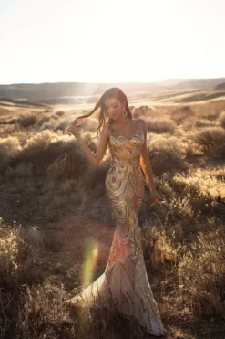 Alamour Made-To-Order Fitted Gowns Kimora Sequin Gown - Gold