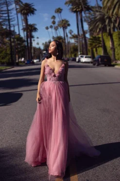 Alamour Made-To-Order Made-To-Order Gowns Jalicia Beaded Tulle Gown - Dusty Pink