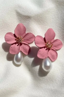 Alamour The Label Adele Pink Flower Pearl Studs NEW ARRIVALS