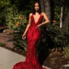 Alamour Made-To-Order Ciara Sequins Gown - Red