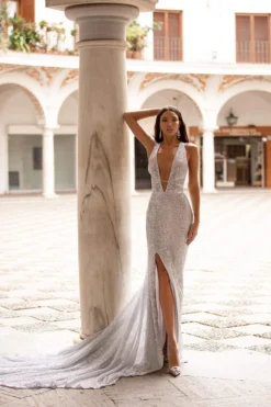 Alamour Made-To-Order Lili Sequin Gown - Silver Made-To-Order Gowns