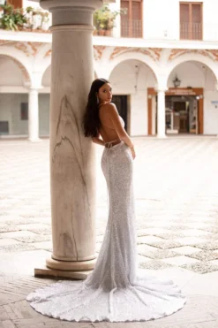 Alamour Made-To-Order Lili Sequin Gown - Silver Made-To-Order Gowns