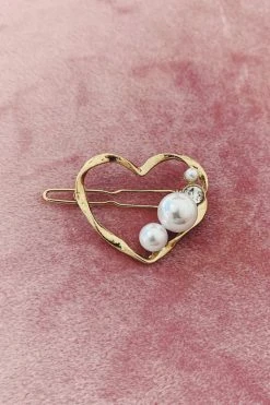Alamour The Label Gold Heart Clip With Pearl & Crystal Detailing Hair Accessories 3 Alamour The Label Gold Heart Clip With Pearl & Crystal Detailing Hair Accessories
