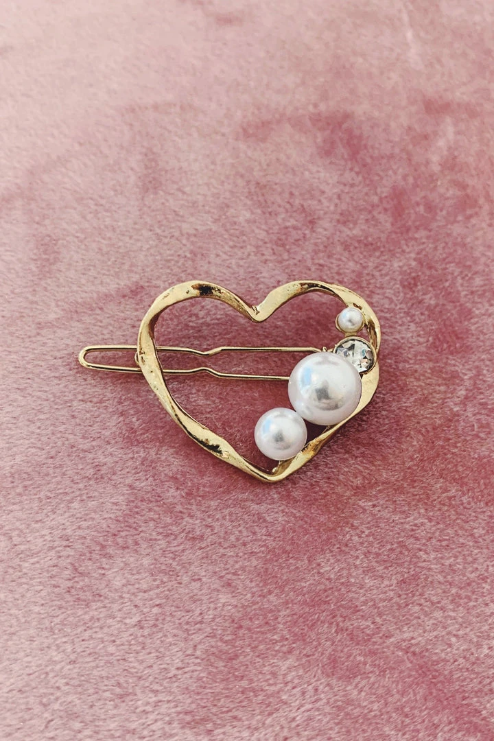 Alamour The Label Gold Heart Clip With Pearl & Crystal Detailing Hair Accessories Alamour The Label Gold Heart Clip With Pearl & Crystal Detailing Hair Accessories