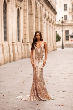 Alamour Made-To-Order Fitted Gowns Analia Sequin Gown - Rose Gold
