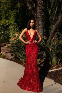 Alamour Made-To-Order Ciara Sequins Gown - Red
