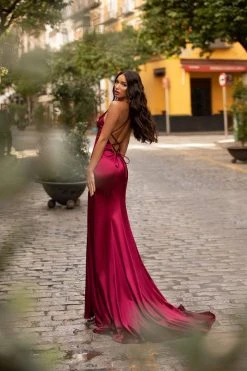 Alamour Made-To-Order Lusila Satin Gown - Burgundy 4 Alamour Made-To-Order Lusila Satin Gown - Burgundy