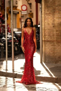Alamour Made-To-Order Lulita Sequin Gown - Red Made-To-Order Gowns