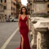 Alamour The Label Maya - Wine Red Fitted Gowns