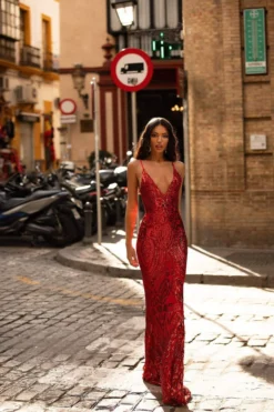 Alamour Made-To-Order Lulita Sequin Gown - Red Made-To-Order Gowns