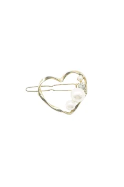 Alamour The Label Gold Heart Clip With Pearl & Crystal Detailing Hair Accessories