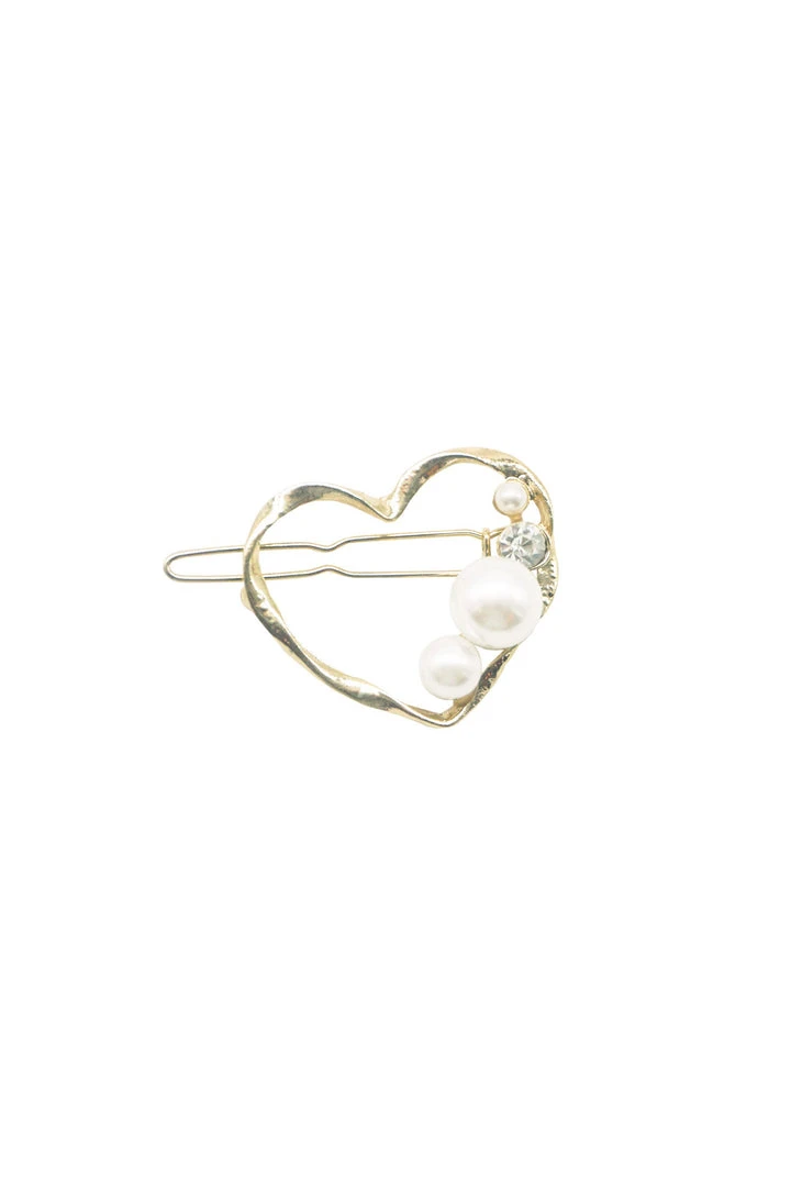 Alamour The Label Gold Heart Clip With Pearl & Crystal Detailing Hair Accessories Alamour The Label Gold Heart Clip With Pearl & Crystal Detailing Hair Accessories