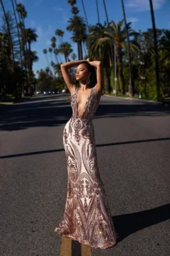 Alamour Made-To-Order Maurita Sequins Gown - Rose Gold