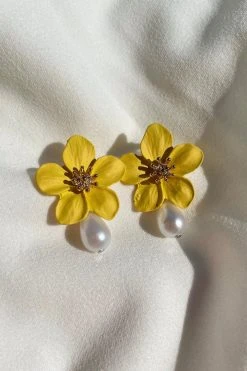 Alamour The Label Adele Yellow Flower Pearl Studs NEW ARRIVALS