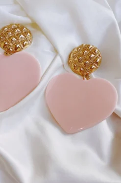 Alamour The Label Marinela Gold Pink Heart Drop Earrings
