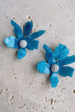 Alamour The Label Luna Teal Flower Statement Earrings
