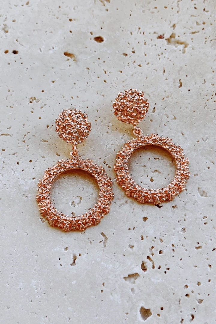 Alamour The Label Felicity Rose Gold Textured Circle Drop Earrings 5 Alamour The Label Felicity Rose Gold Textured Circle Drop Earrings