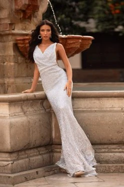 Alamour Made-To-Order Rosalin Sequin Gown - Silver Made-To-Order Gowns