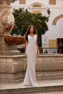 Alamour Made-To-Order Rosalin Sequin Gown - Silver Made-To-Order Gowns